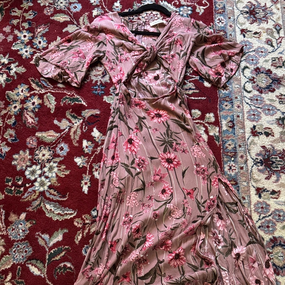 Floral Pink Wrap Dress cut out front